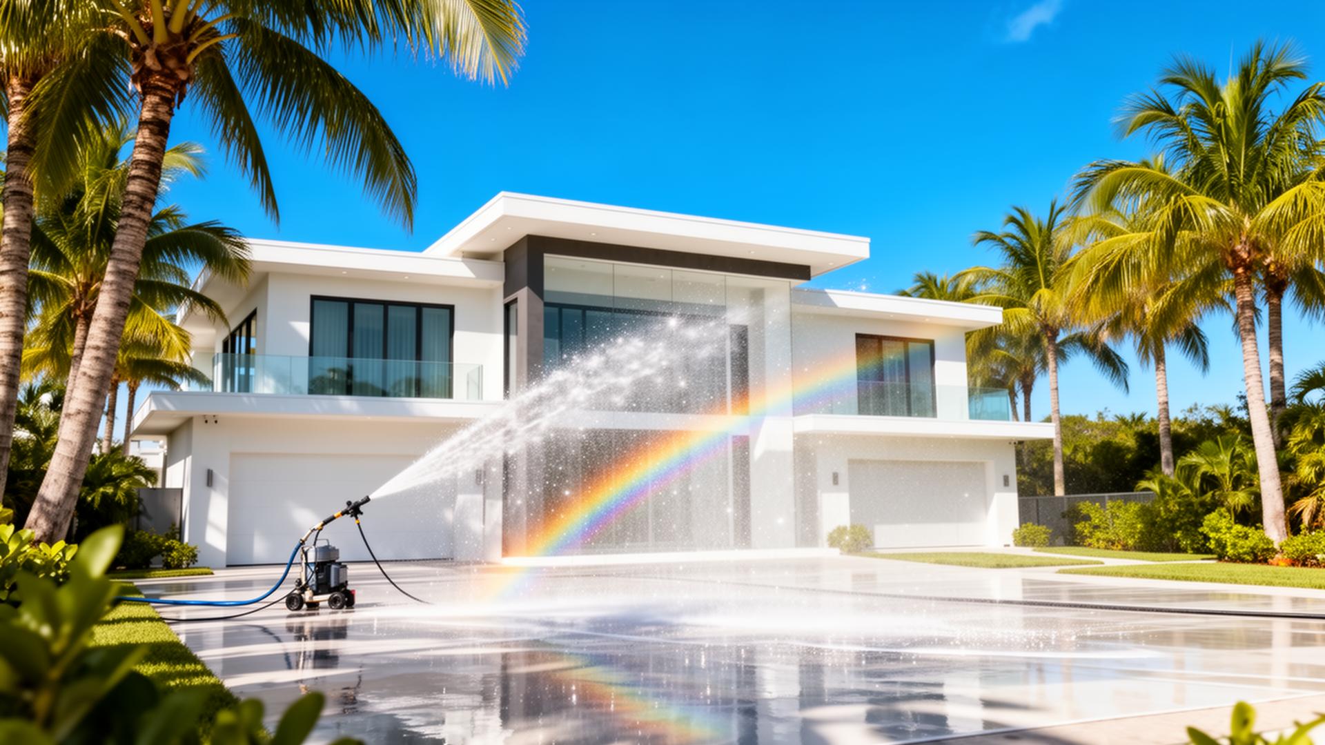 Beautiful clean Florida home being pressure washed
